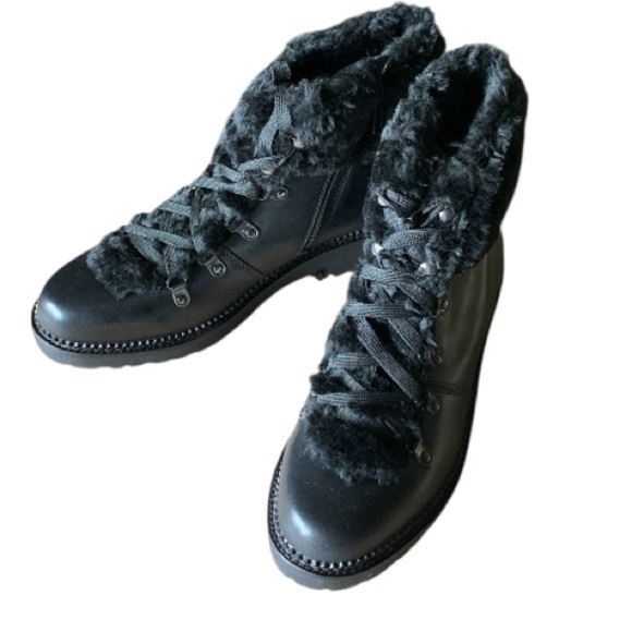 LANDSEND Women’s Leather Faux Fur Cuff Booties, Side Zip - Picture 5 of 15